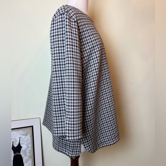 J Jill Tunic Size XL Petite Ponte 3/4 Sleeves Check Gray Black Brown - Picture 3 of 10